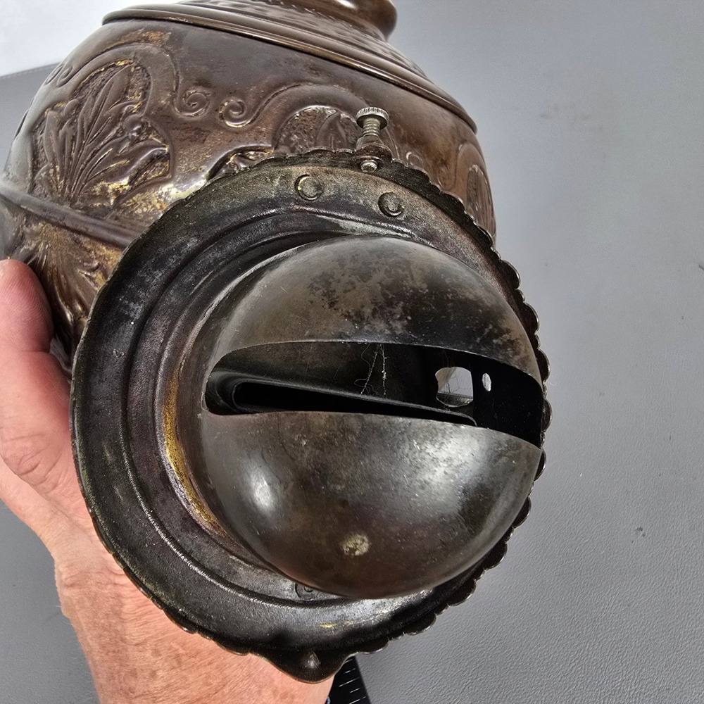 Antique Angle Lamp Co Embossed Copper Oil Lamp Fount Kerosene Burner Victorian - Picture 6 of 16